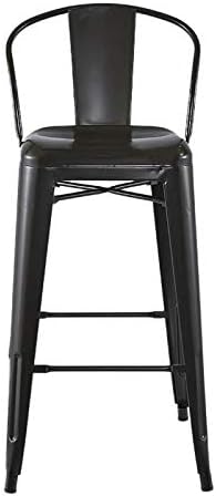 Modern Light Weight Industrial Metal Barstools 4 Leg Design with Back Support, for Home/office/Restaurant/Desk/Bar/Caferteria/Kitchen/Coffee, Matt Black