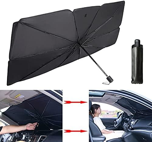 Car Sun shade Umbrella for car front Windshield Protect Vehicle from UV Sun Rays and Heat Foldable with Leather Cover (55 X 31) Size Suitable For All Cars