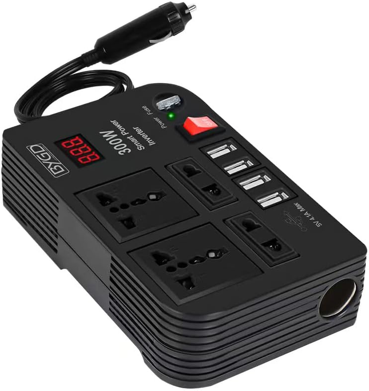 300W Car Power Inverter, DC 12V to 220V AC Converter with 4 Charger Outlets and Four 4.1A USB Ports Cigarette Lighter Socket Adapter