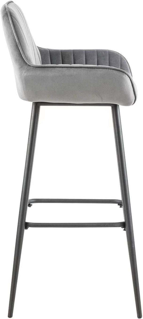 LANNY Velvet Grey Bar Stools Set of 2 Grey Office Cocktail High Chair Height for Pub Coffee Home Dinning Kitchen T1025 with Back and Footrest Modern (Grey Velvet)