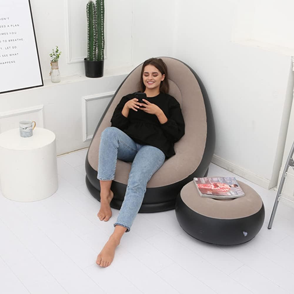 PLKO Inflatable Chair with Household air Pump,Air Sofa Inflatable Couch,Inflatable Lounge Chair for Indoor LivingRoom Bedroom ReadingRoom Office Balcony,Outdoor Travel Camping Picnic(Beige and Black)
