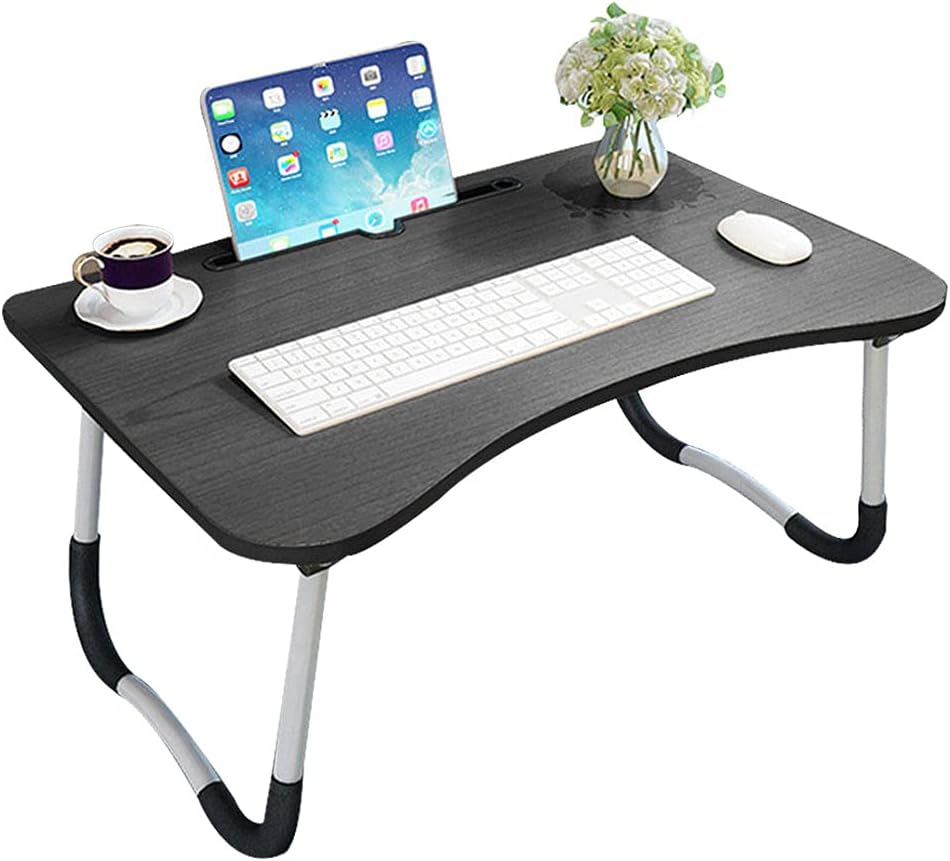 GHA Foldable Laptop Table, Portable Standing Bed Desk, Breakfast Serving Bed Tray, Notebook Computer Stand Reading Holder for Couch Floor, Black