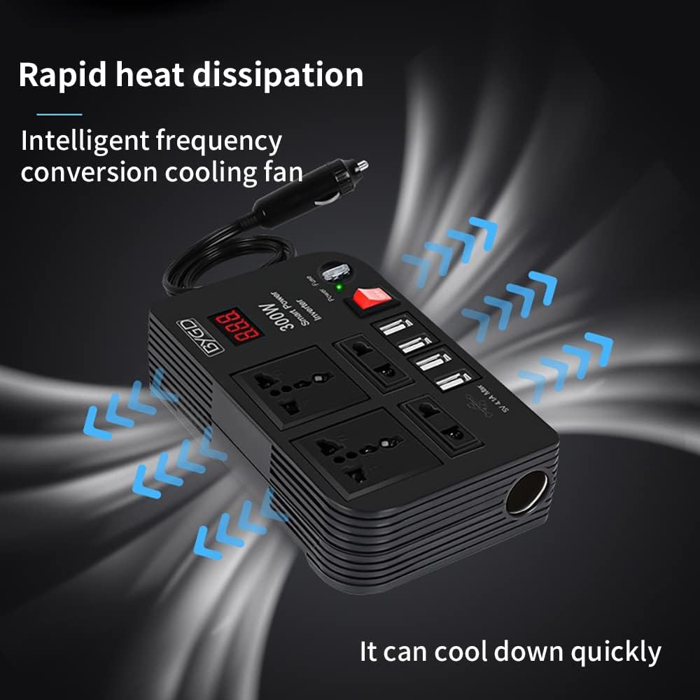 300W Car Power Inverter, DC 12V to 220V AC Converter with 4 Charger Outlets and Four 4.1A USB Ports Cigarette Lighter Socket Adapter