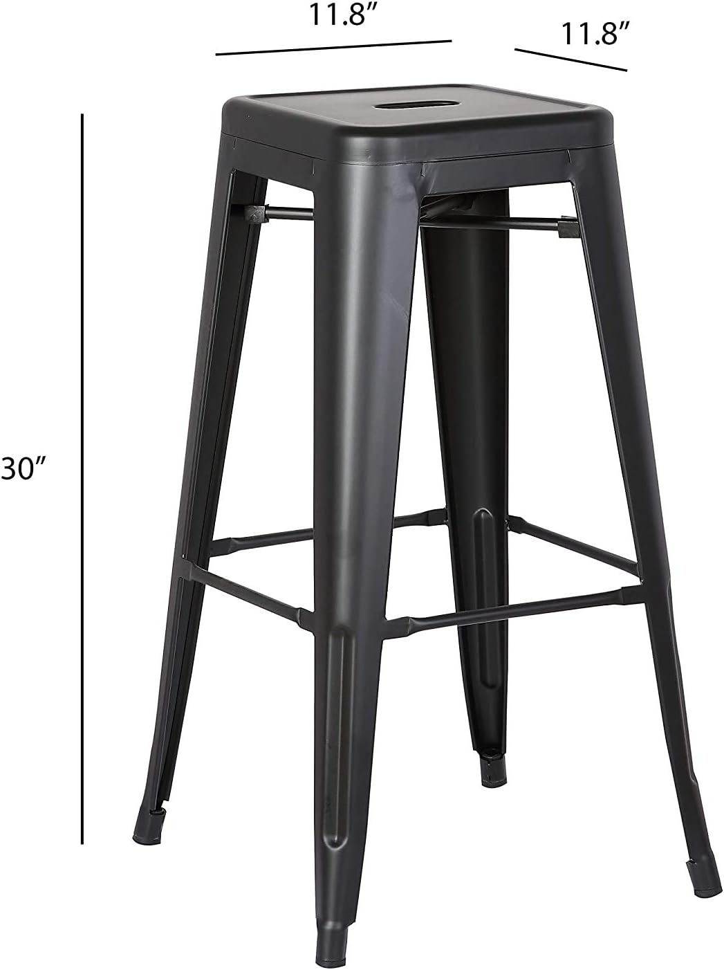 LANNY 76CM Metal Bar Stools High Backless Stools Bar Height Stools Patio Furniture Indoor/Outdoor Stackable Kitchen Stools Dining Chair (Matt Black)