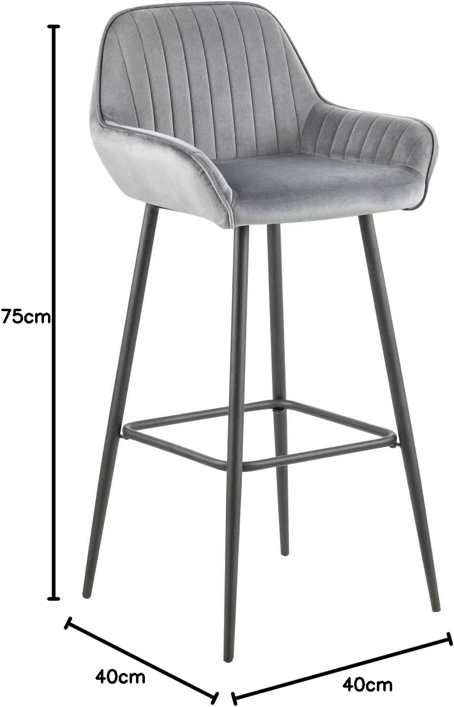 LANNY Velvet Grey Bar Stools Set of 2 Grey Office Cocktail High Chair Height for Pub Coffee Home Dinning Kitchen T1025 with Back and Footrest Modern (Grey Velvet)