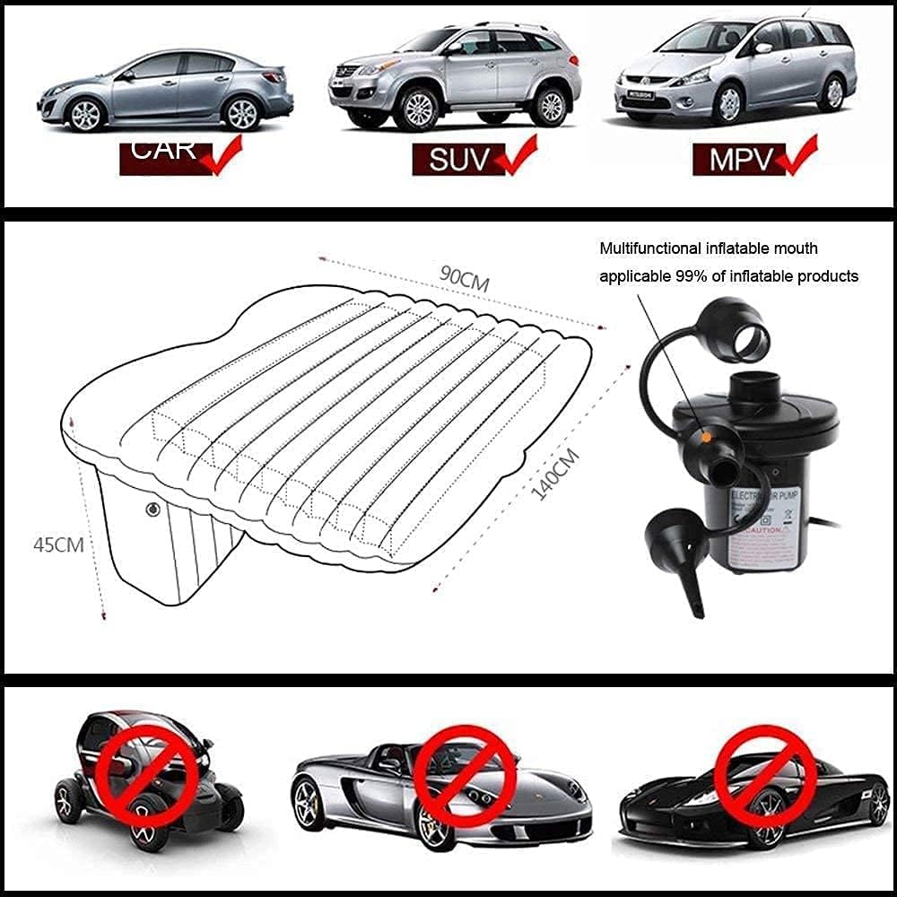 FBSPORT Car Travel Inflatable Mattress Air Bed Cushion Camping Universal Suv Extended Air Couch With Two Air Pillows (Black)