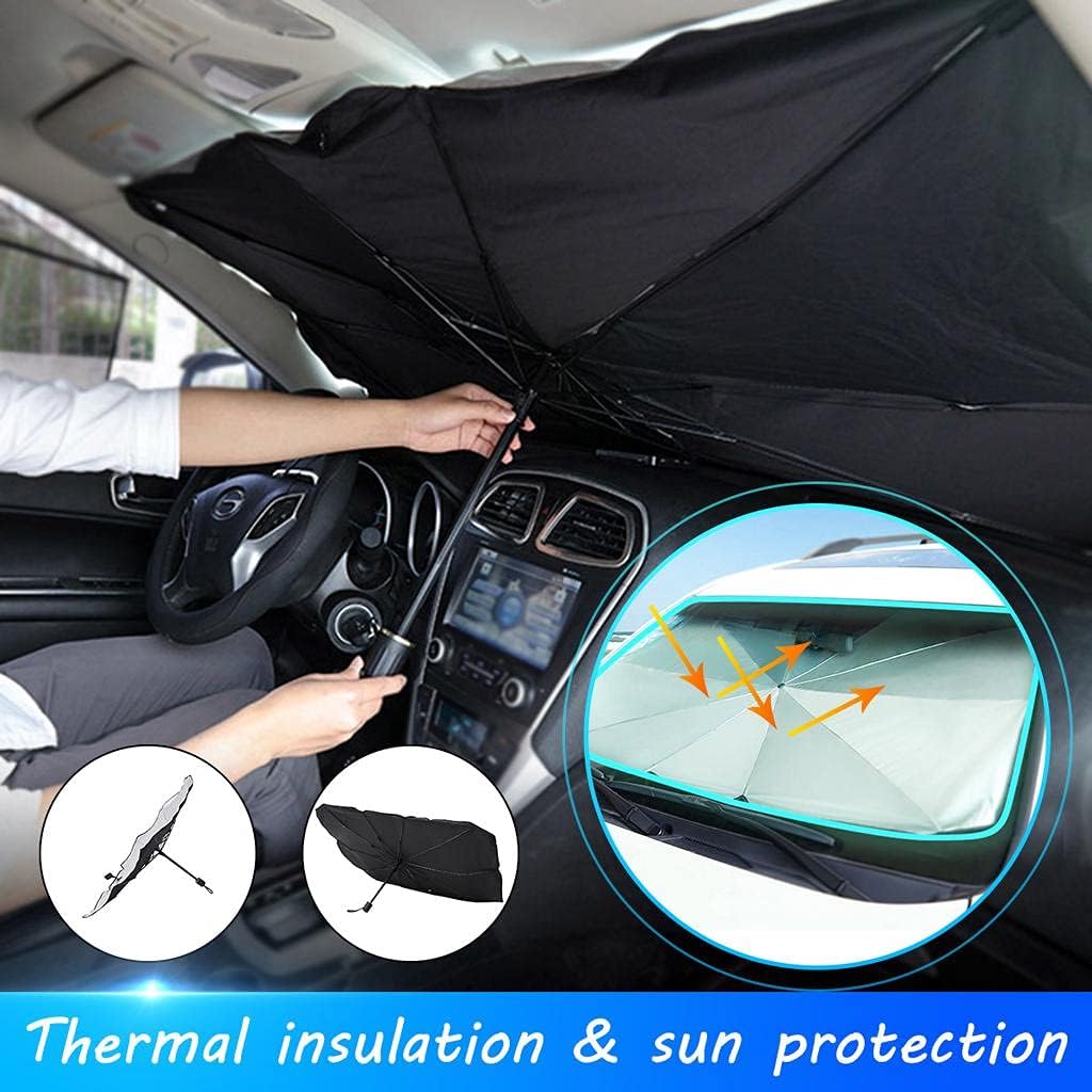 Car Sun shade Umbrella for car front Windshield Protect Vehicle from UV Sun Rays and Heat Foldable with Leather Cover (55 X 31) Size Suitable For All Cars