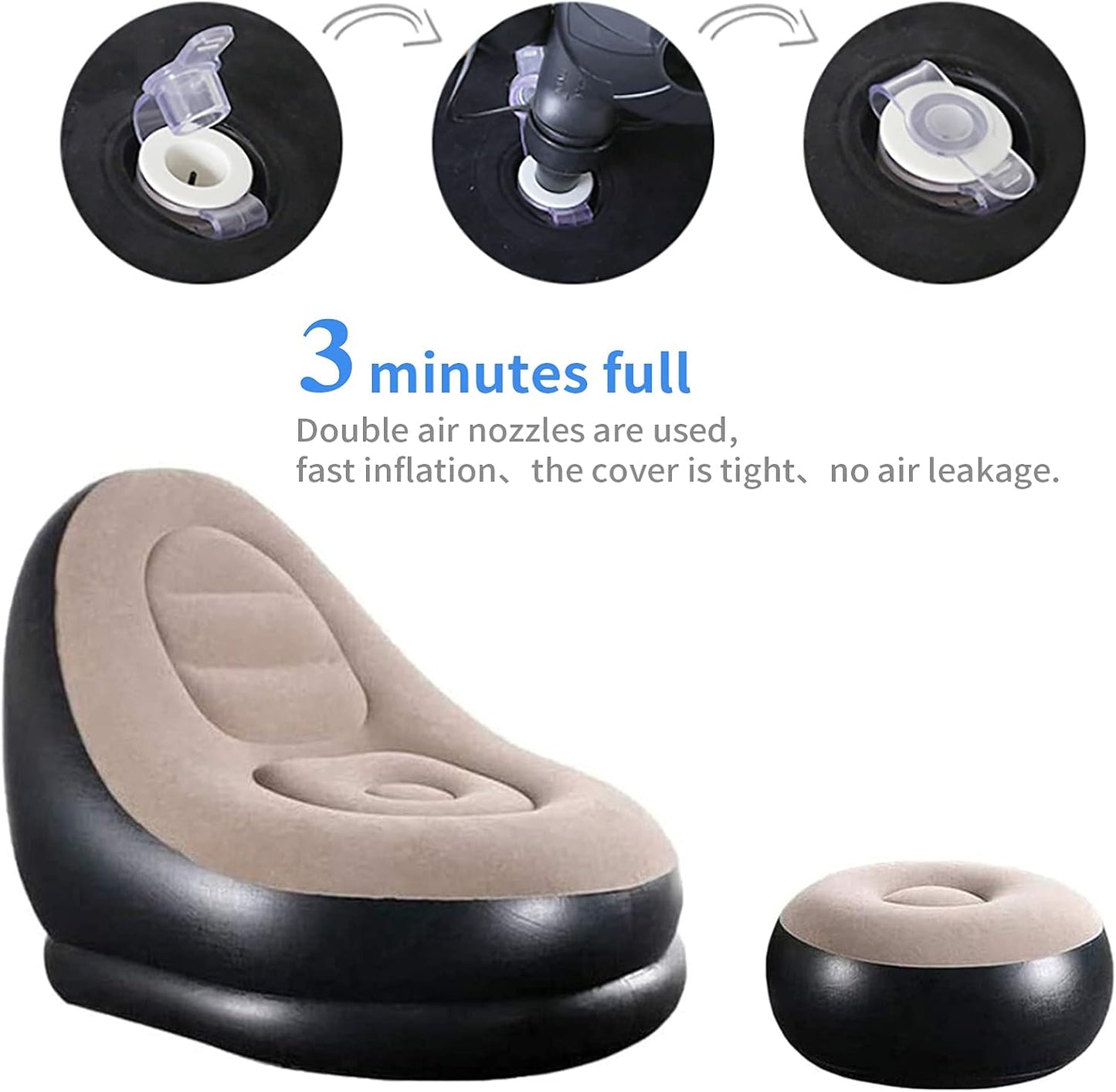 PLKO Inflatable Chair with Household air Pump,Air Sofa Inflatable Couch,Inflatable Lounge Chair for Indoor LivingRoom Bedroom ReadingRoom Office Balcony,Outdoor Travel Camping Picnic(Beige and Black)