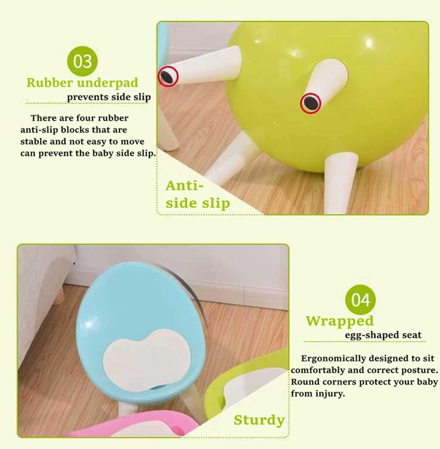 GHA Kids Nursery Study Dining Chair Environmentally Plastic for 1-5 years old Child Blue