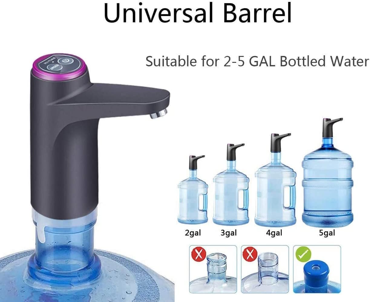 USB Charging Water Bottle Pump for 3-5 Gallon Bottles - Automatic Drinking Water Dispenser for Home Office (Black)