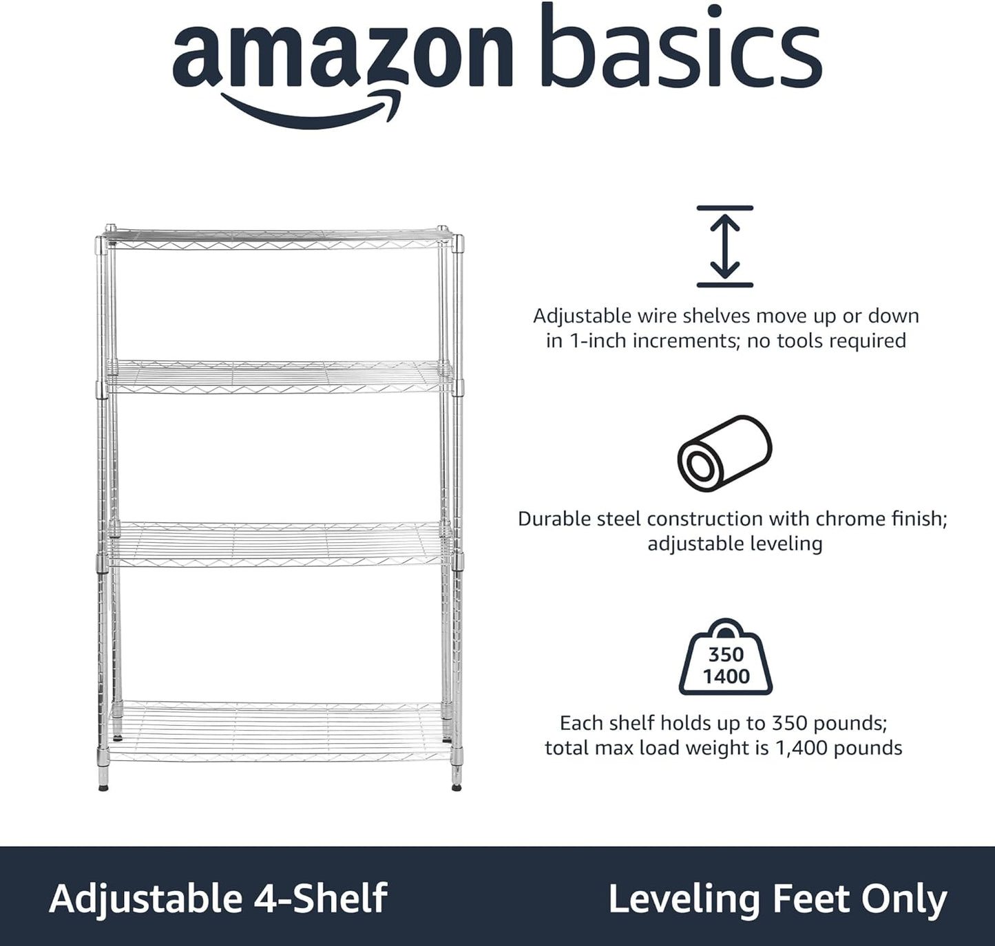 5-Shelf Storage Unit With Height Adjustable Shelves and Levelling Feet, 795 kg Max Weight, Black, 35.6 D x 91.4 W x 182.9 H cm