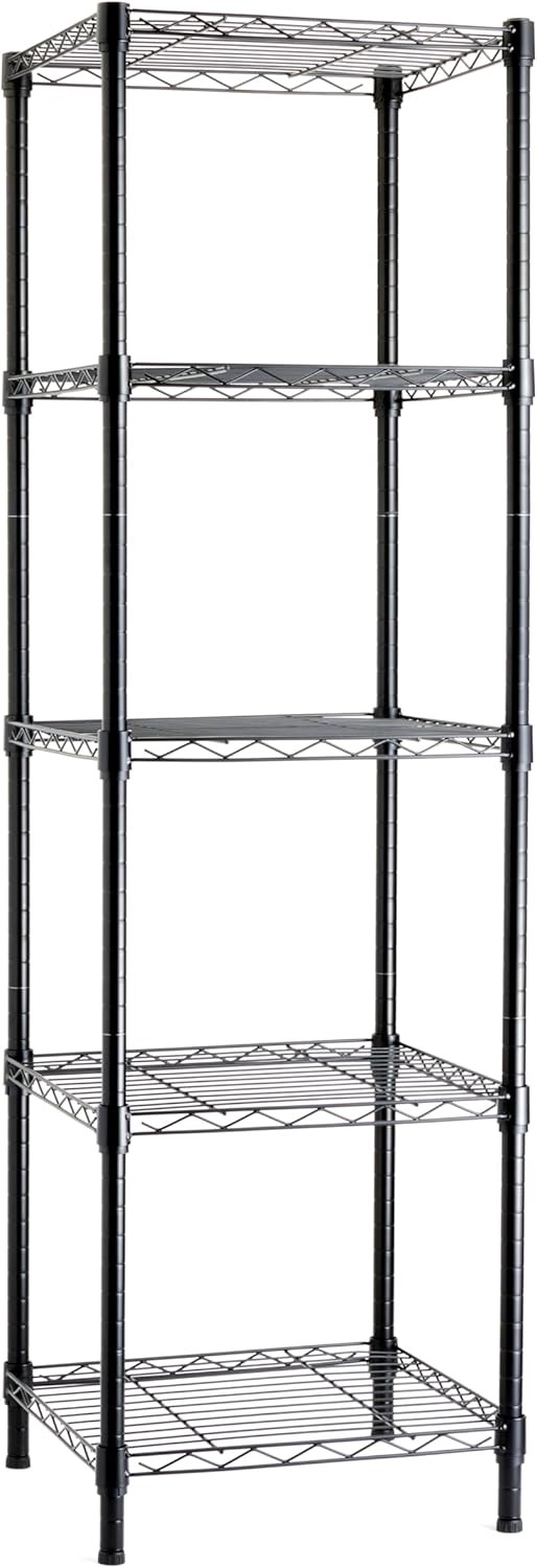5-Shelf Storage Unit With Height Adjustable Shelves and Levelling Feet, 795 kg Max Weight, Black, 35.6 D x 91.4 W x 182.9 H cm