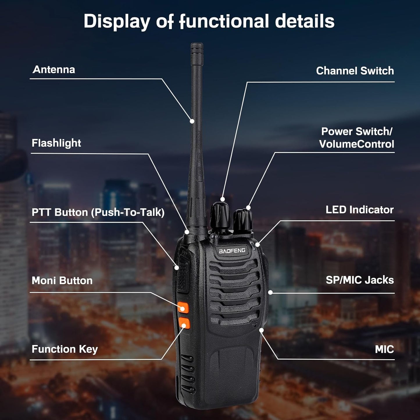 Baofeng Walkie Talkies 888S Rechargeable Long Range with Earpieces for Adults, 16 Channel Professional Radio Handheld Two Way Radios Li-ion Battery and Charger Included