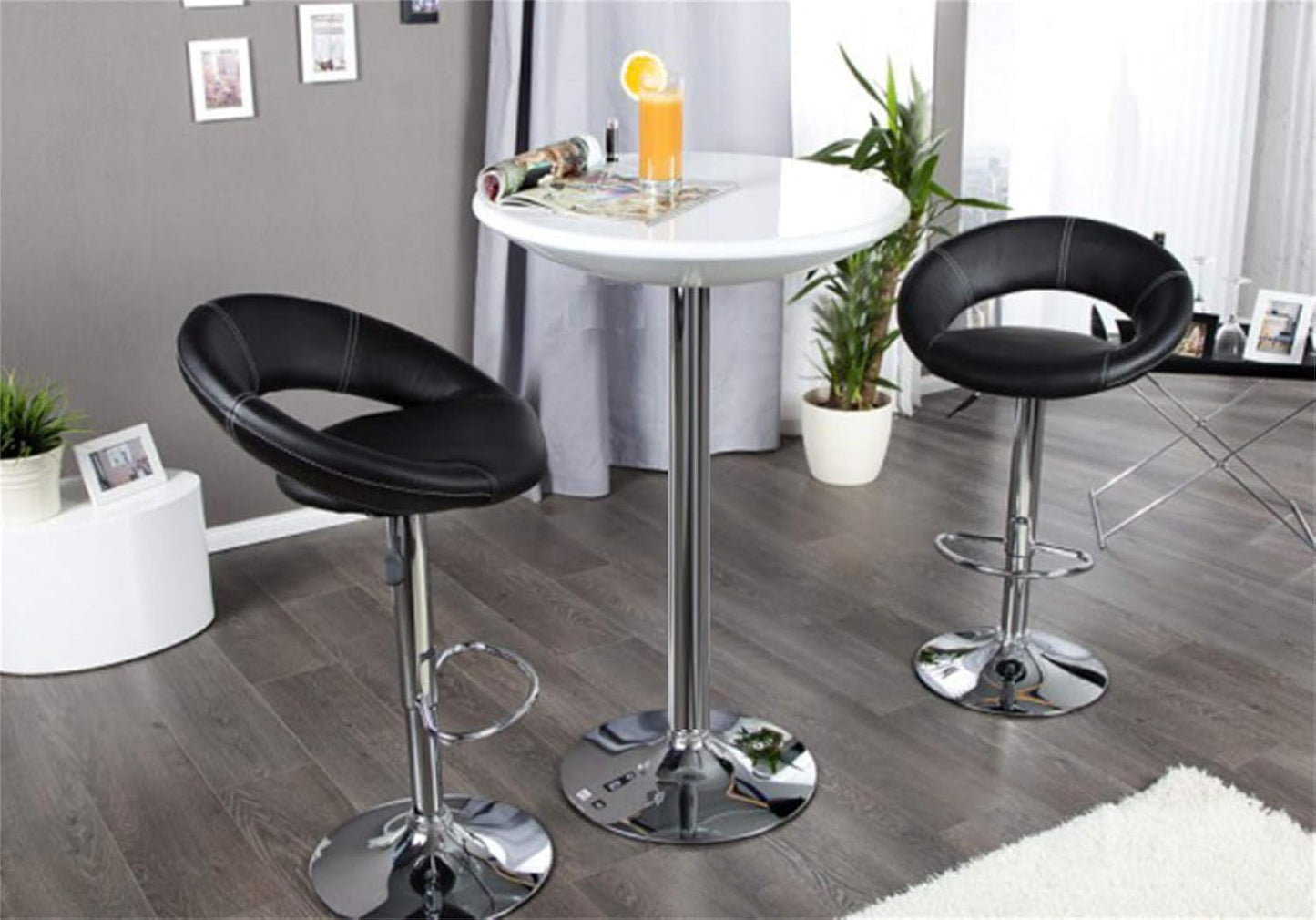 Bar Cocktail Fixed Height 110cm High Table with Stainless Steel Base for Party Home Kitchen Bar Restaurant (White, Black) (White)