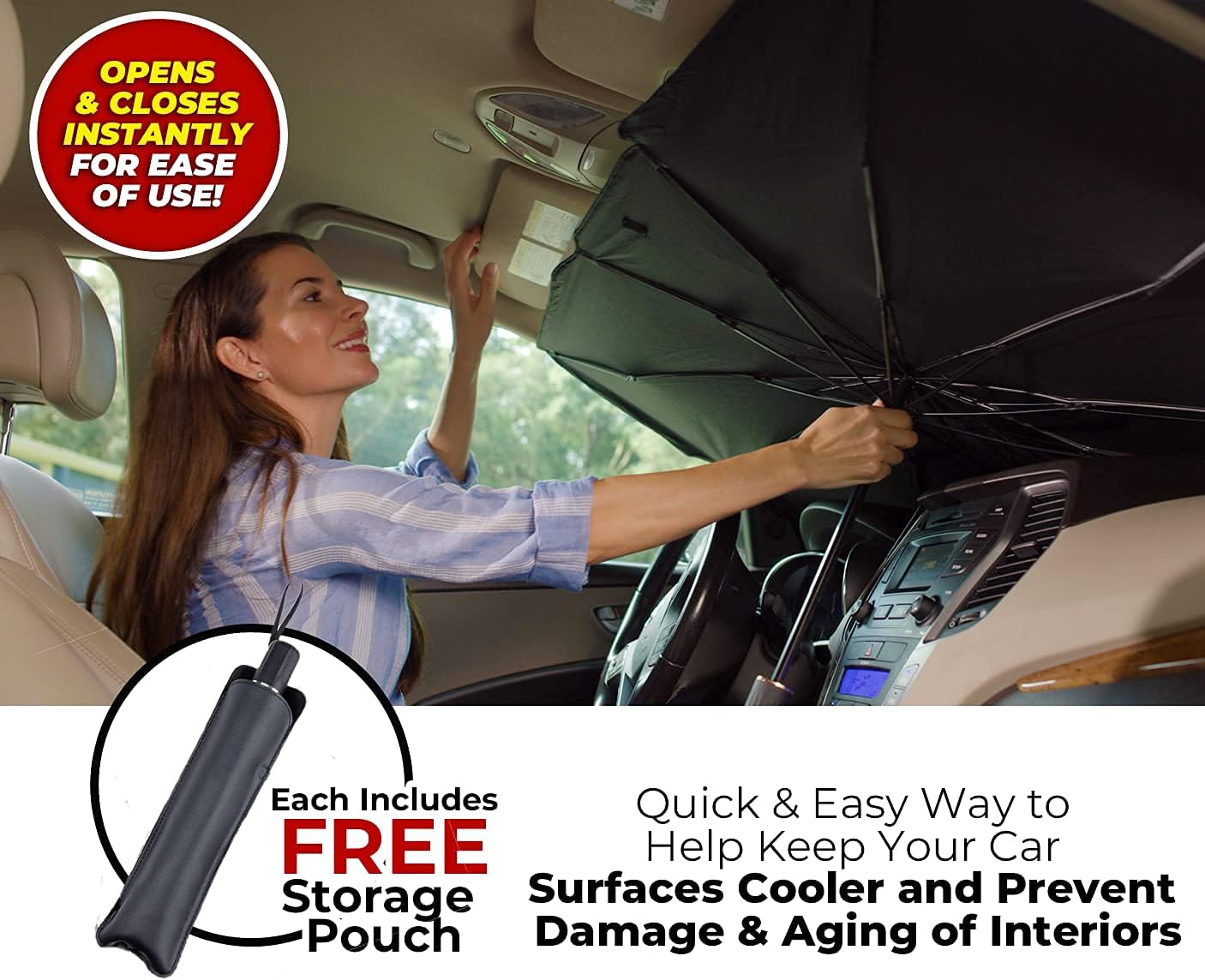 Car Sun shade Umbrella for car front Windshield Protect Vehicle from UV Sun Rays and Heat Foldable with Leather Cover (55 X 31) Size Suitable For All Cars