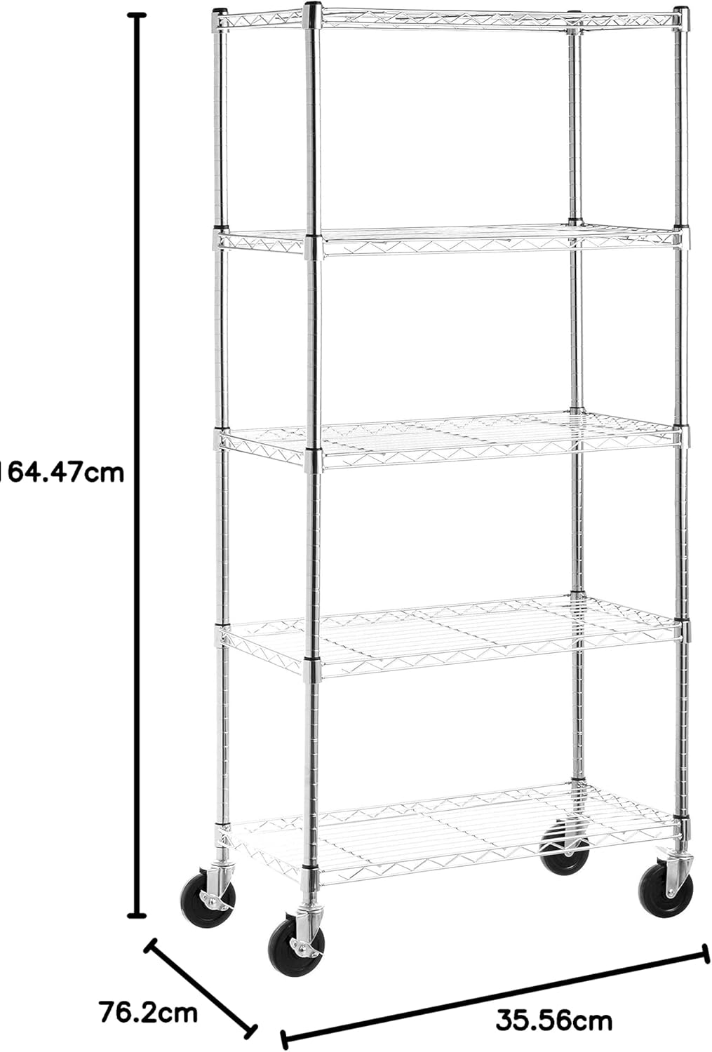5-Shelf Storage Unit With Height Adjustable Shelves and Levelling Feet, 795 kg Max Weight, Black, 35.6 D x 91.4 W x 182.9 H cm