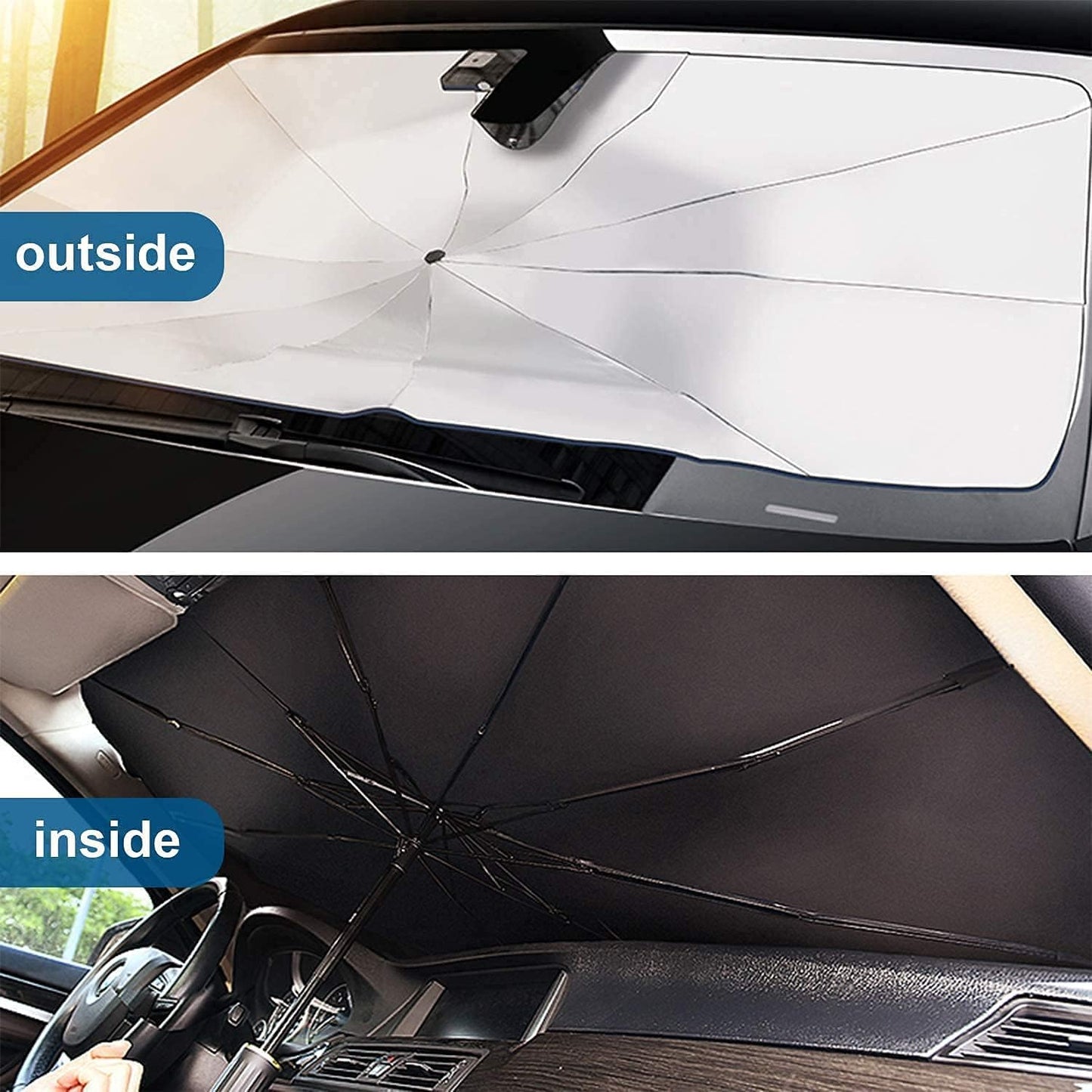 Car Sun shade Umbrella for car front Windshield Protect Vehicle from UV Sun Rays and Heat Foldable with Leather Cover (55 X 31) Size Suitable For All Cars