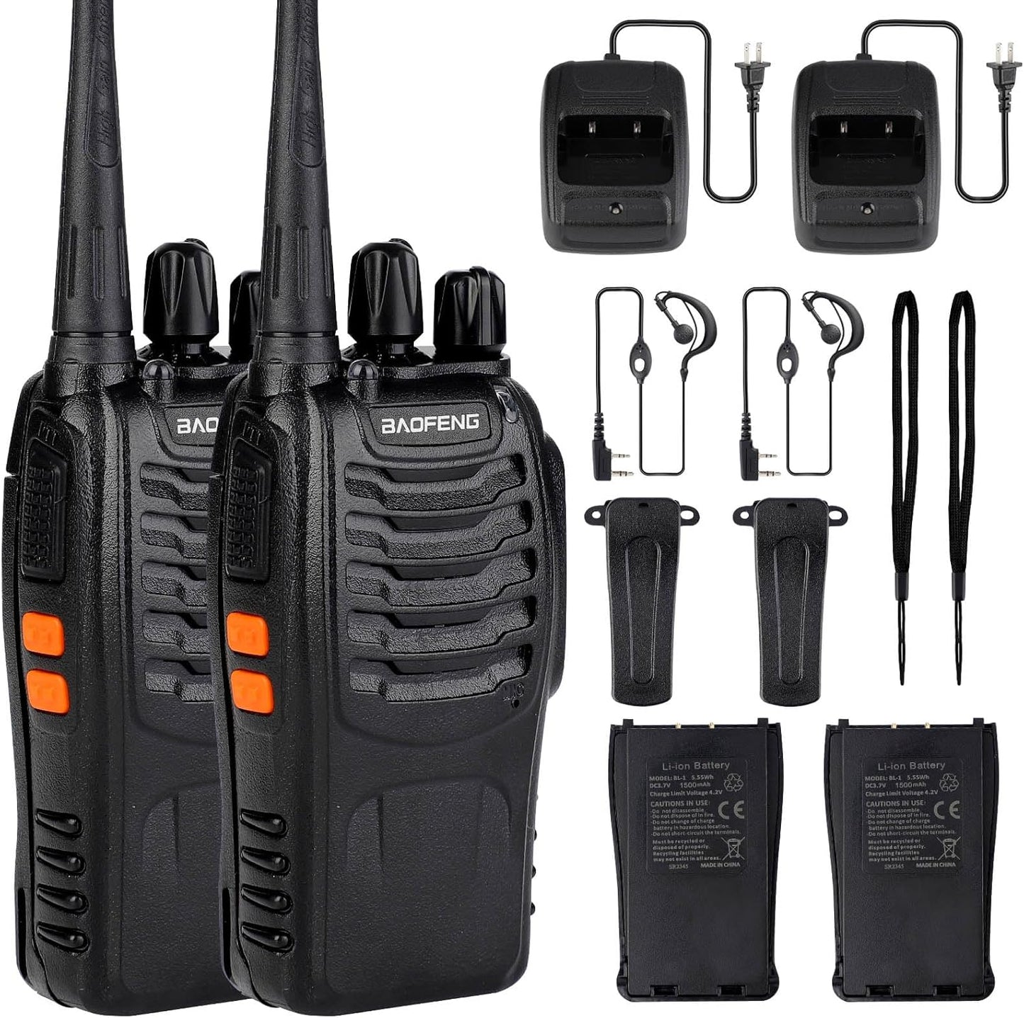 Baofeng Walkie Talkies 888S Rechargeable Long Range with Earpieces for Adults, 16 Channel Professional Radio Handheld Two Way Radios Li-ion Battery and Charger Included