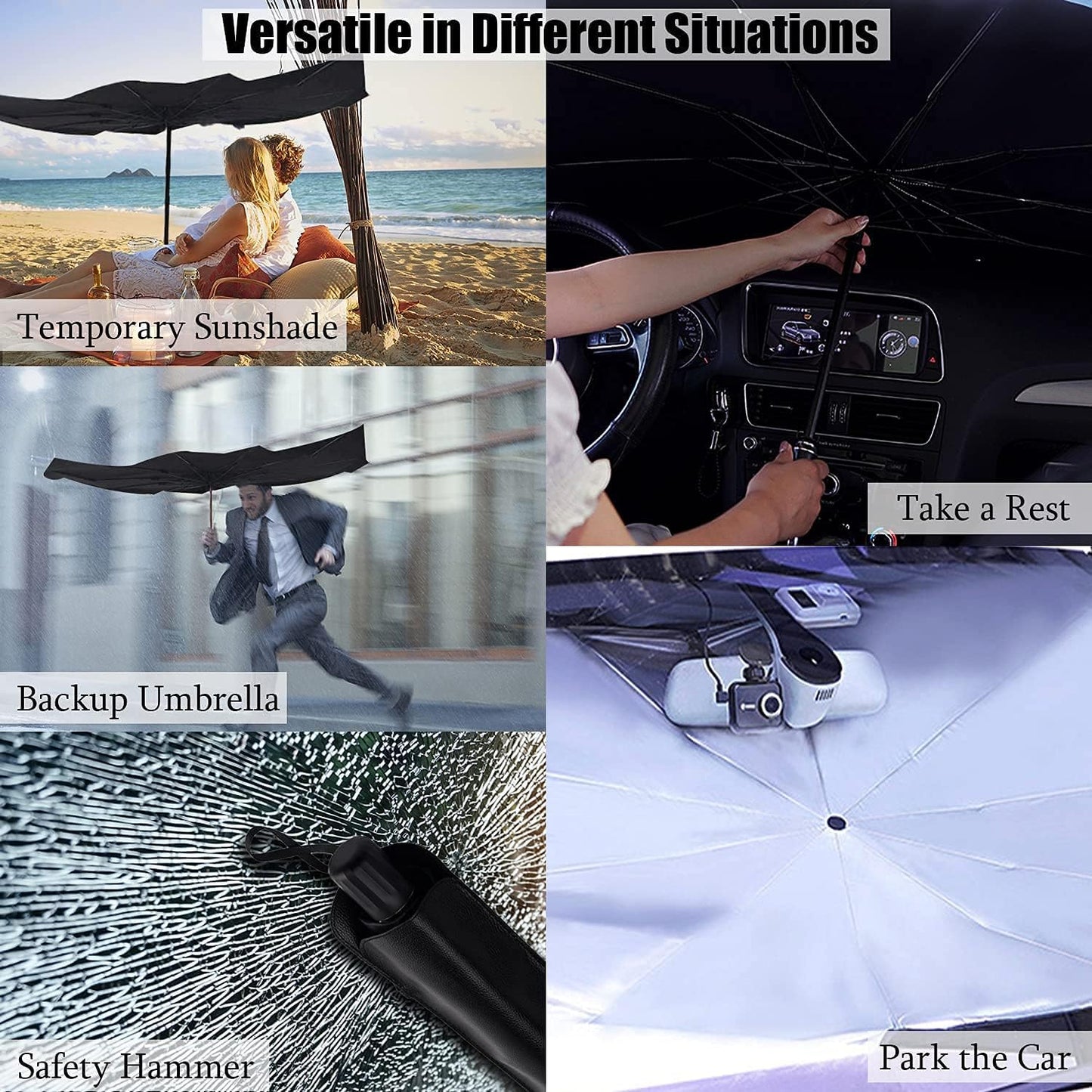 Car Sun shade Umbrella for car front Windshield Protect Vehicle from UV Sun Rays and Heat Foldable with Leather Cover (55 X 31) Size Suitable For All Cars