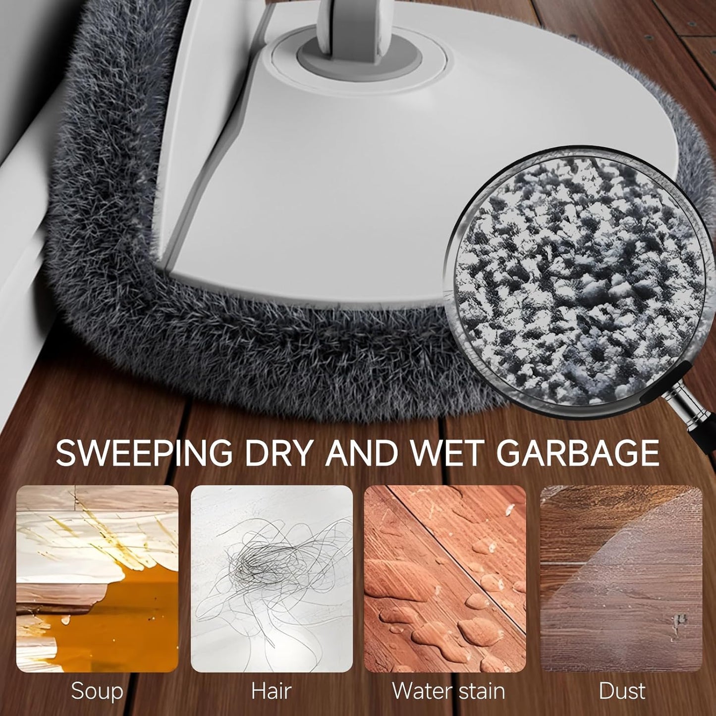 Spin Mop Set with Self Separating Sewage And Clean Water System, 360 ° Rotating Bucket Set Adjustable Versatile Handle Equipped With 2replacement Washable Microfiber Mop Head