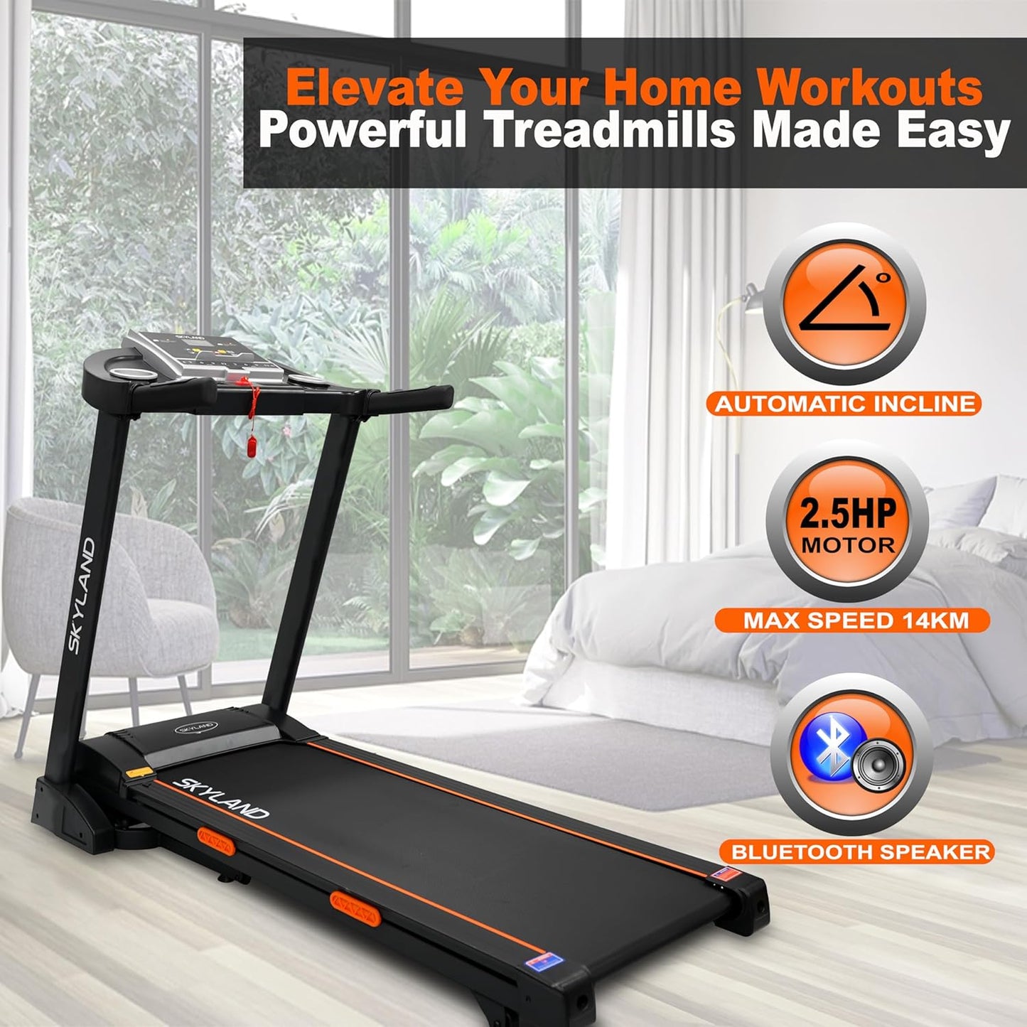 Treadmill Compact & Versatile with Built-In Bluetooth Speaker/Foldable Electric Running Machine for home and Office/Automatic Incline/Durable Belt for Safe Workouts-EM-1297