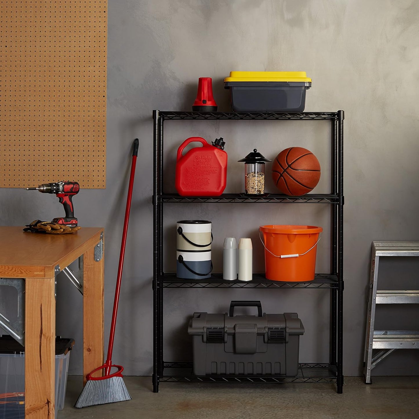 5-Shelf Storage Unit With Height Adjustable Shelves and Levelling Feet, 795 kg Max Weight, Black, 35.6 D x 91.4 W x 182.9 H cm