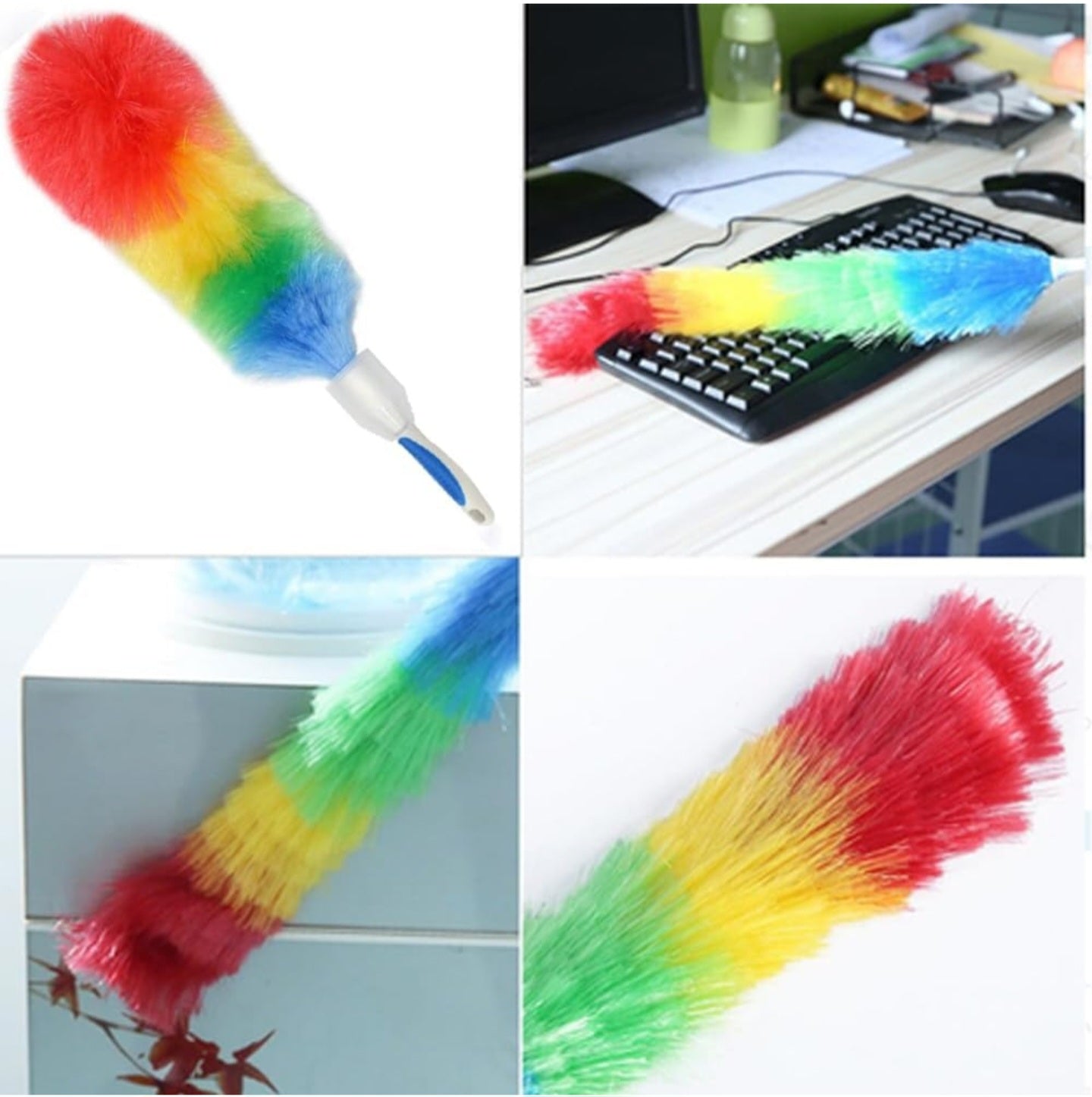 GHA Feather Duster 62cm Washable Duster with Plastic Protective Shell Retractable and Bendable Duster Color Chicken Dust Removal Household Car Microfiber Duster