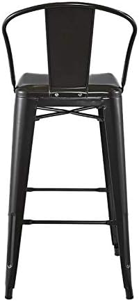 Modern Light Weight Industrial Metal Barstools 4 Leg Design with Back Support, for Home/office/Restaurant/Desk/Bar/Caferteria/Kitchen/Coffee, Matt Black