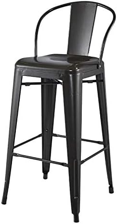 Modern Light Weight Industrial Metal Barstools 4 Leg Design with Back Support, for Home/office/Restaurant/Desk/Bar/Caferteria/Kitchen/Coffee, Matt Black