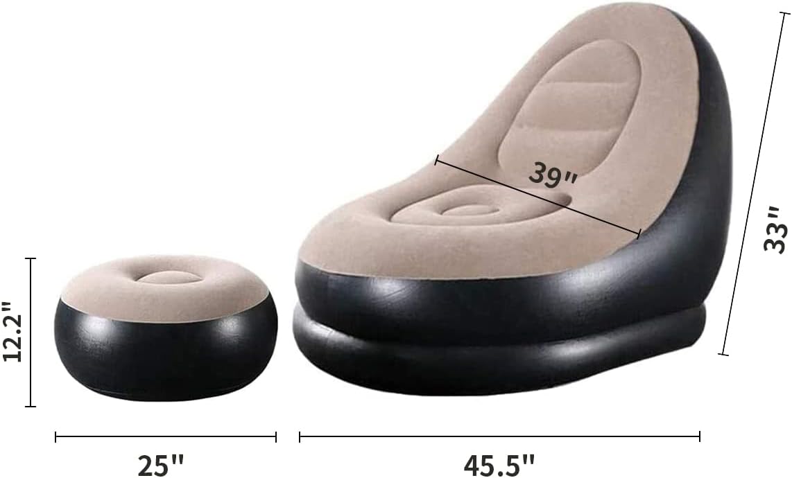 PLKO Inflatable Chair with Household air Pump,Air Sofa Inflatable Couch,Inflatable Lounge Chair for Indoor LivingRoom Bedroom ReadingRoom Office Balcony,Outdoor Travel Camping Picnic(Beige and Black)