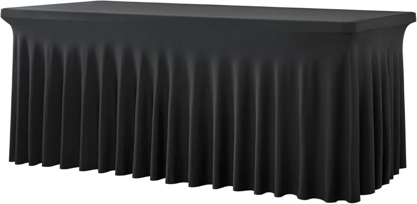 6ft Spandex Table Cloth for Standard Folding Tables Black Table Cover Table Protector for Party, Wedding, Cocktail, Banquet, Festival with Skirt Look