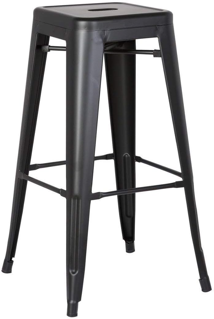 LANNY 76CM Metal Bar Stools High Backless Stools Bar Height Stools Patio Furniture Indoor/Outdoor Stackable Kitchen Stools Dining Chair (Matt Black)