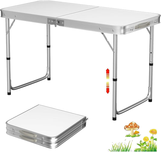 Folding Trestle Outdoor Camping Table, Aluminum Alloy Folding Picnic Table(120×60×70cm)