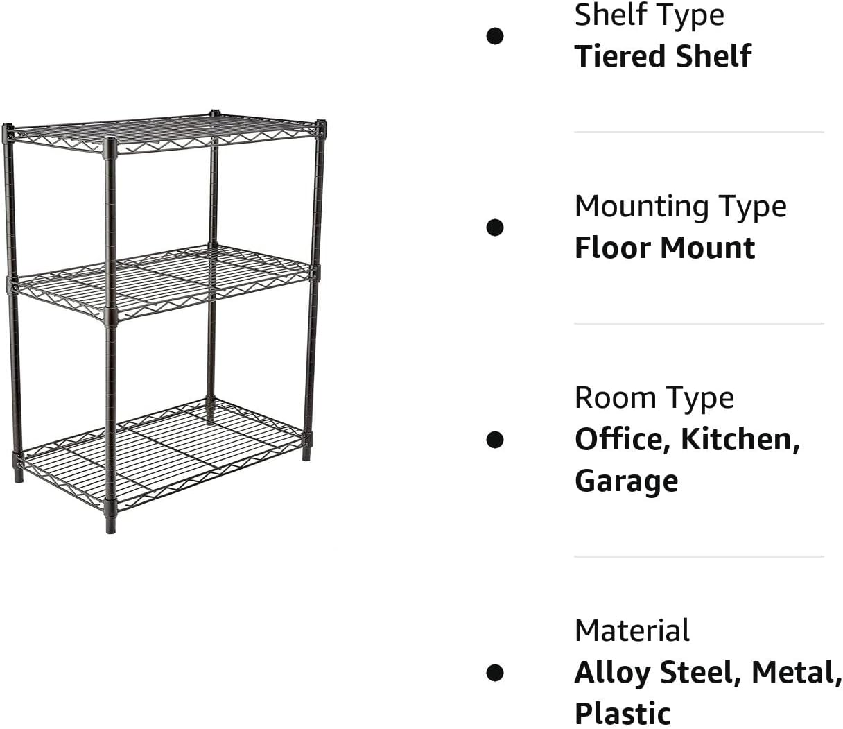 5-Shelf Storage Unit With Height Adjustable Shelves and Levelling Feet, 795 kg Max Weight, Black, 35.6 D x 91.4 W x 182.9 H cm
