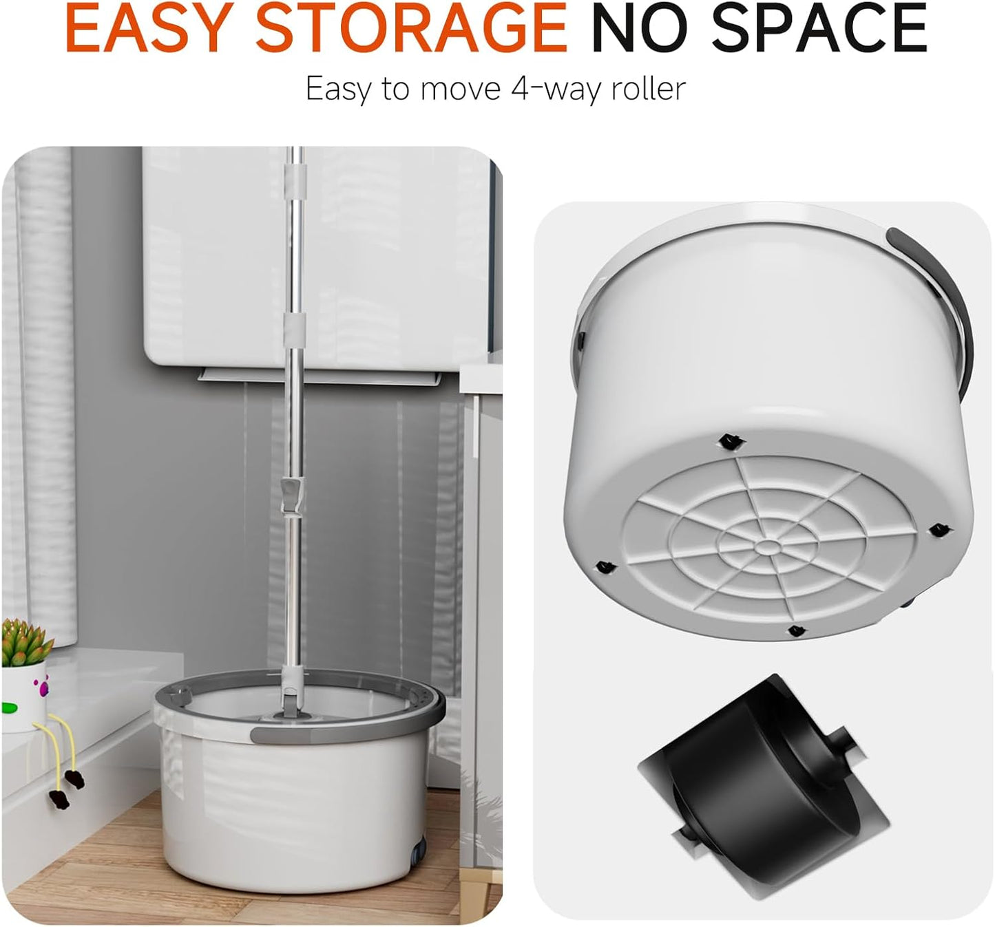 Spin Mop Set with Self Separating Sewage And Clean Water System, 360 ° Rotating Bucket Set Adjustable Versatile Handle Equipped With 2replacement Washable Microfiber Mop Head