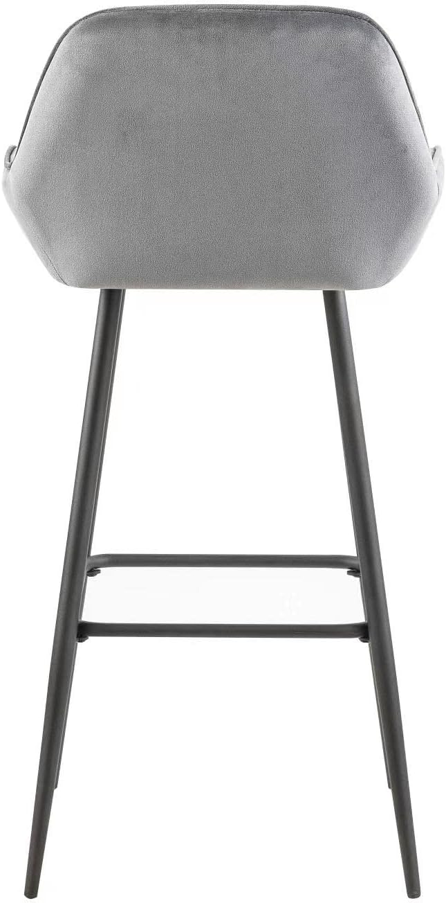 LANNY Velvet Grey Bar Stools Set of 2 Grey Office Cocktail High Chair Height for Pub Coffee Home Dinning Kitchen T1025 with Back and Footrest Modern (Grey Velvet)