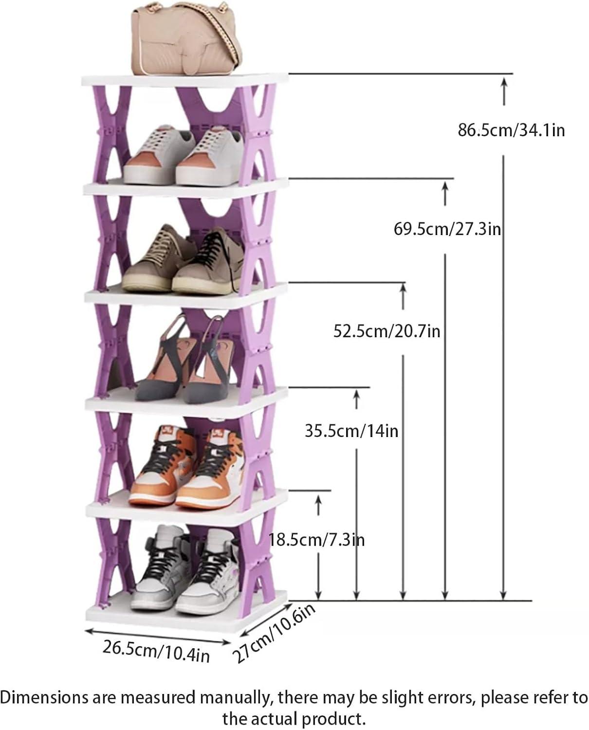 Space-saving Modern Vertical Multi-layer High Narrow Shoe Rack, 6-layer, Unisex, Adult, Plastic, Foldable, Freestanding, Tiered Shelf, Rectangular, 28x29x11 cm, 1 kg