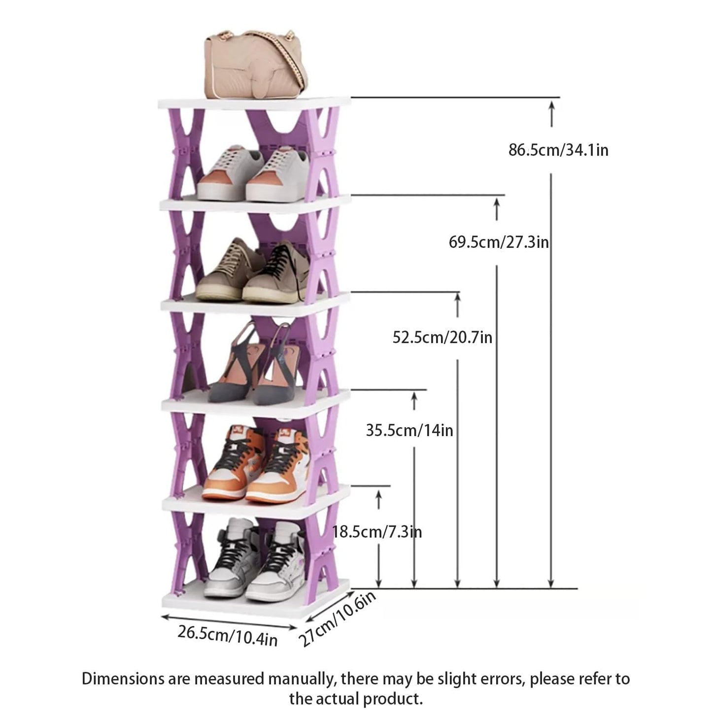 Space-saving Modern Vertical Multi-layer High Narrow Shoe Rack, 6-layer, Unisex, Adult, Plastic, Foldable, Freestanding, Tiered Shelf, Rectangular, 28x29x11 cm, 1 kg