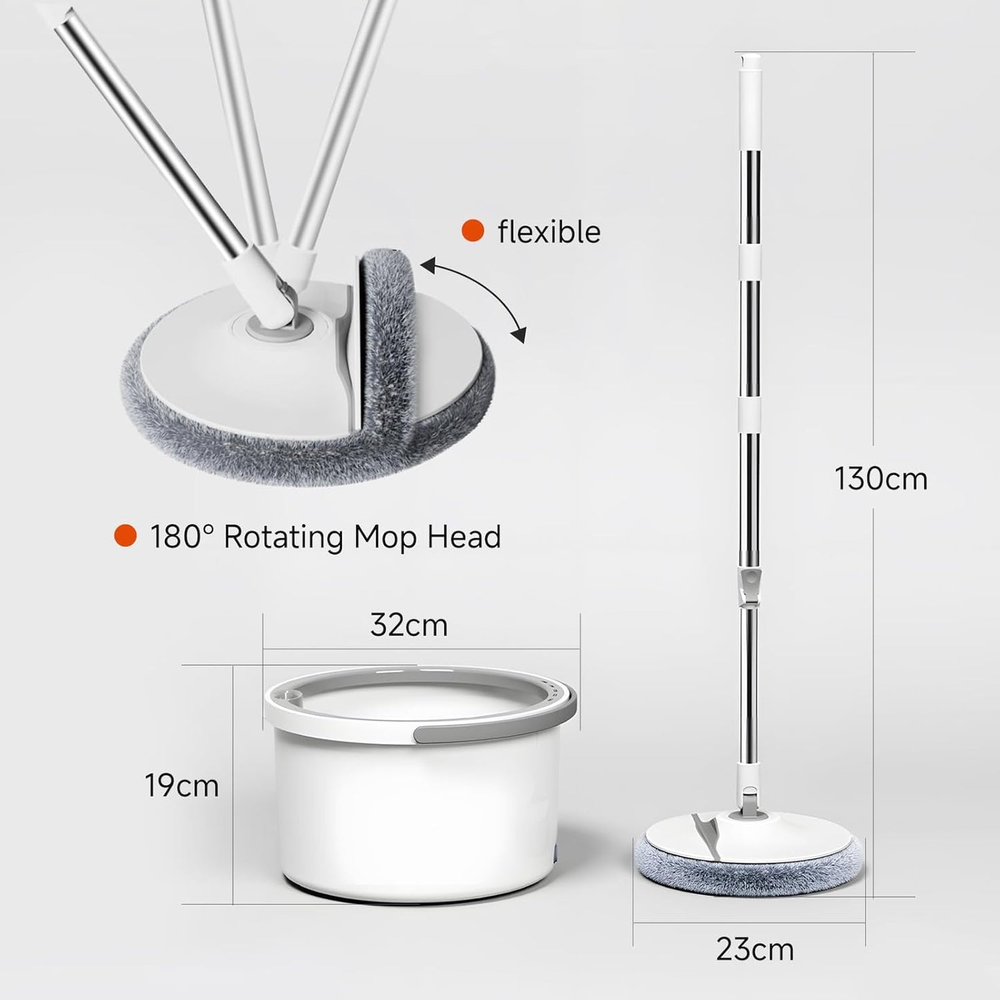 Spin Mop Set with Self Separating Sewage And Clean Water System, 360 ° Rotating Bucket Set Adjustable Versatile Handle Equipped With 2replacement Washable Microfiber Mop Head