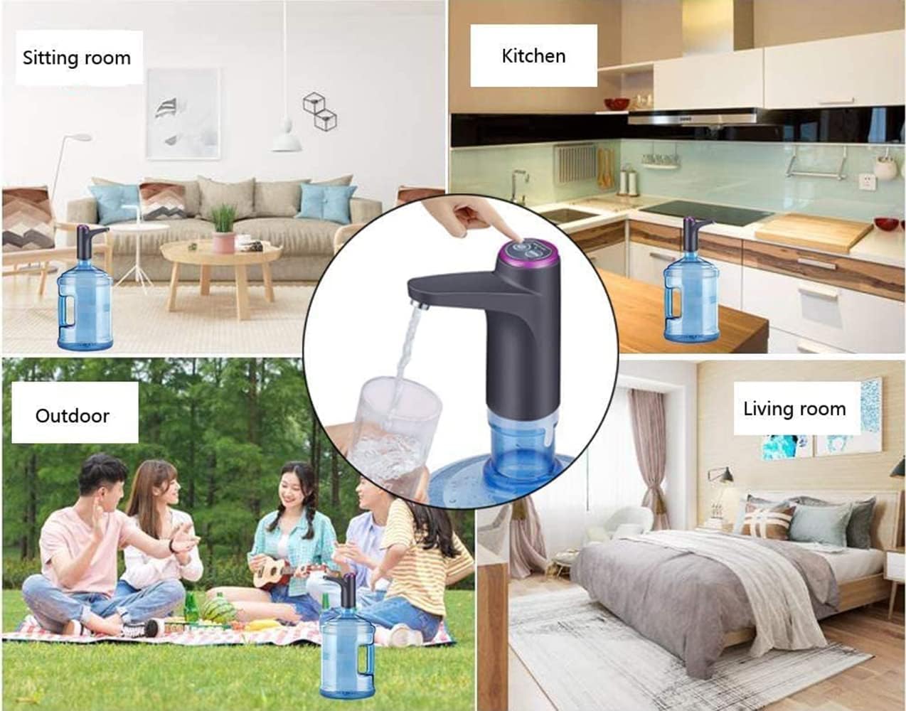 USB Charging Water Bottle Pump for 3-5 Gallon Bottles - Automatic Drinking Water Dispenser for Home Office (Black)