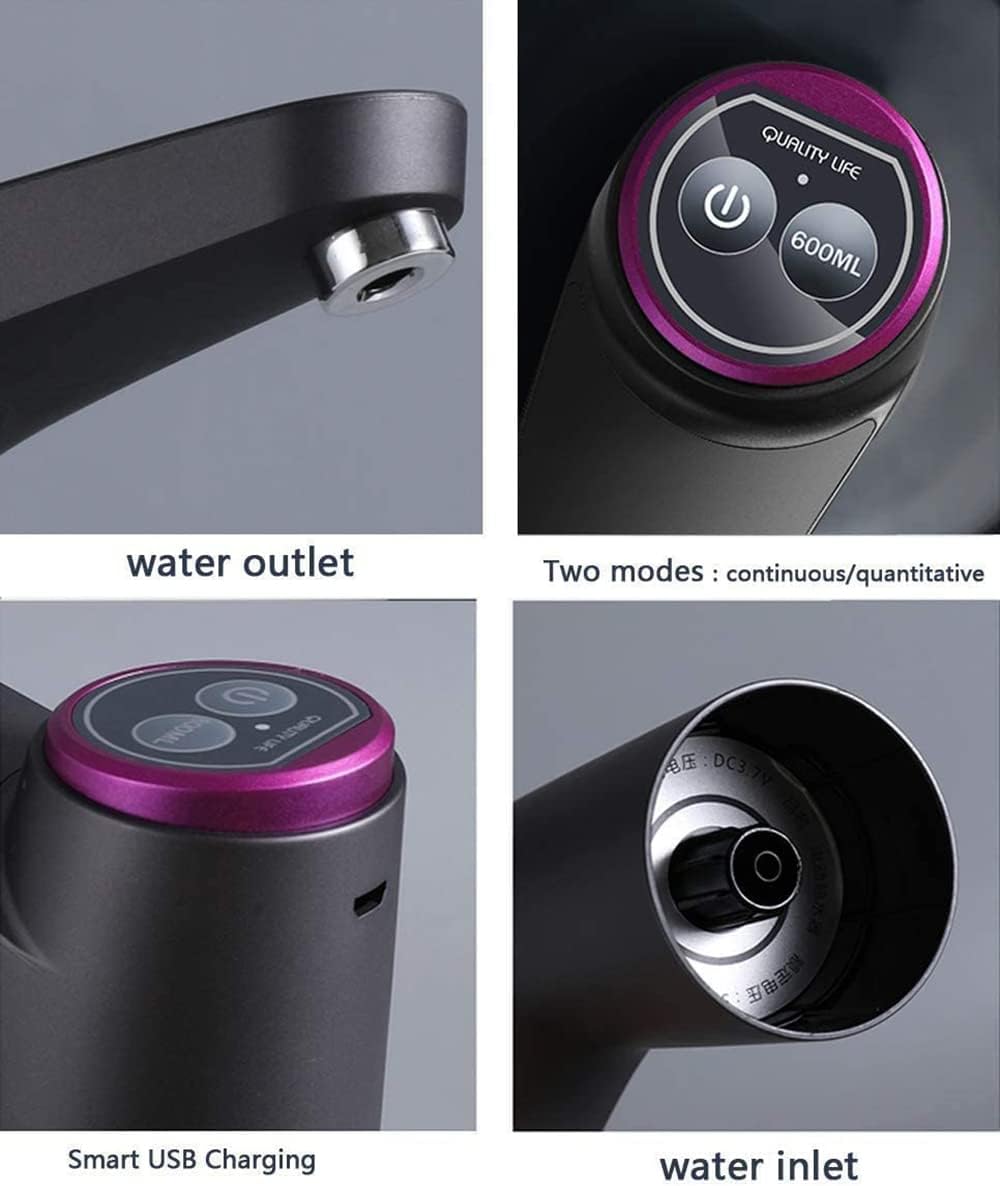 USB Charging Water Bottle Pump for 3-5 Gallon Bottles - Automatic Drinking Water Dispenser for Home Office (Black)