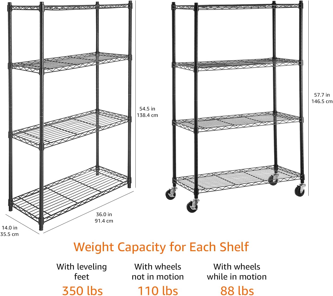 5-Shelf Storage Unit With Height Adjustable Shelves and Levelling Feet, 795 kg Max Weight, Black, 35.6 D x 91.4 W x 182.9 H cm