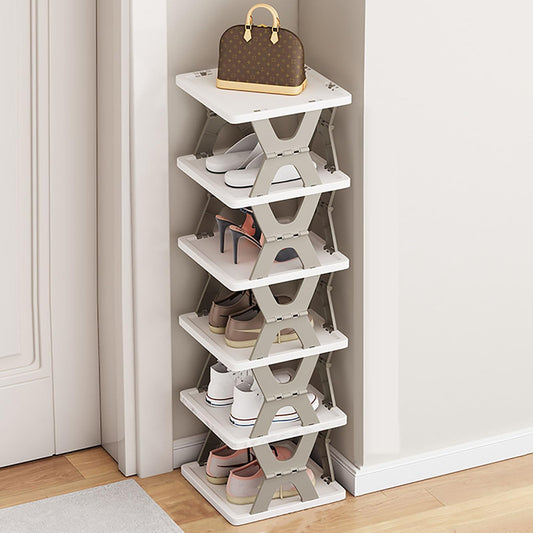 Space-saving Modern Vertical Multi-layer High Narrow Shoe Rack, 6-layer, Unisex, Adult, Plastic, Foldable, Freestanding, Tiered Shelf, Rectangular, 28x29x11 cm, 1 kg