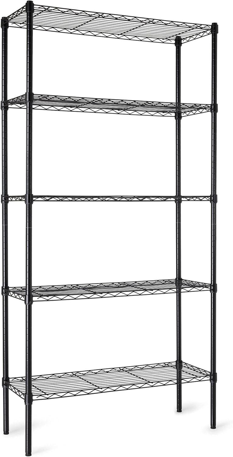 5-Shelf Storage Unit With Height Adjustable Shelves and Levelling Feet, 795 kg Max Weight, Black, 35.6 D x 91.4 W x 182.9 H cm