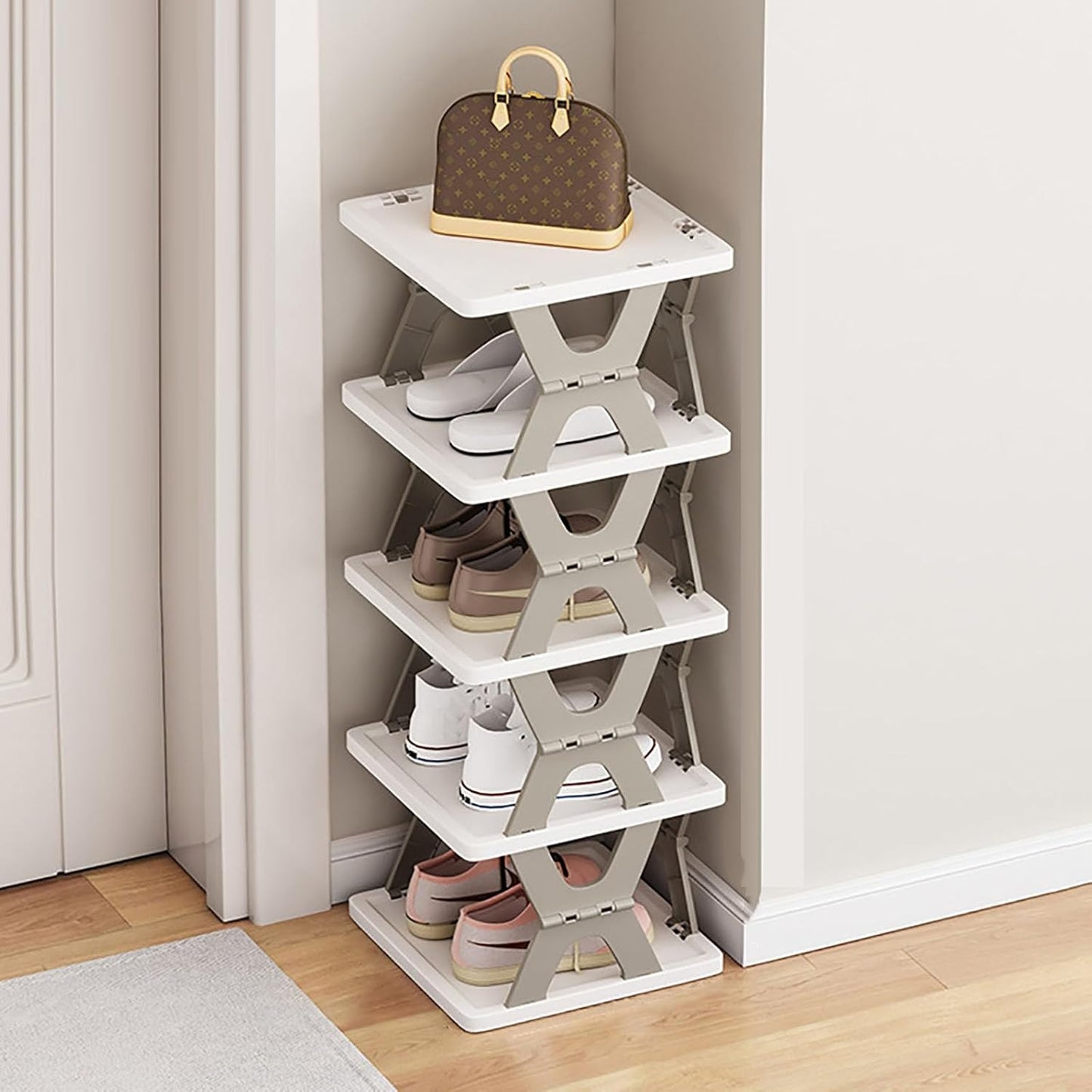 Space-saving Modern Vertical Multi-layer High Narrow Shoe Rack, 6-layer, Unisex, Adult, Plastic, Foldable, Freestanding, Tiered Shelf, Rectangular, 28x29x11 cm, 1 kg