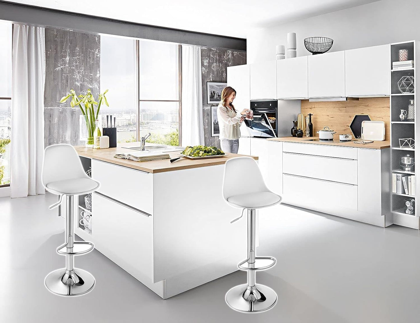 GHA Bar Stool Chairs High Stool Chair Adjustable Stool For Counter Home Coffee, Pack Of 2 (White)