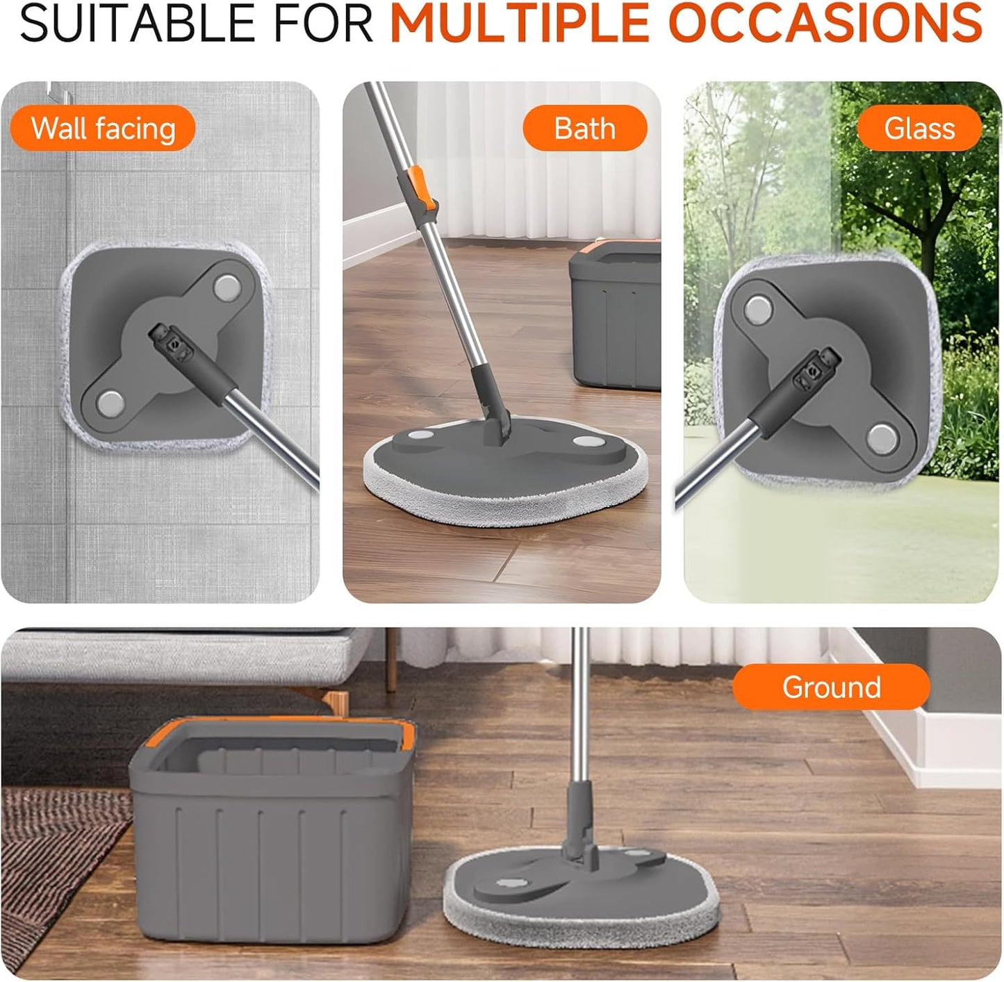 Spin Mop Set with Self Separating Sewage And Clean Water System, 360 ° Rotating Bucket Set Adjustable Versatile Handle Equipped With 2replacement Washable Microfiber Mop Head