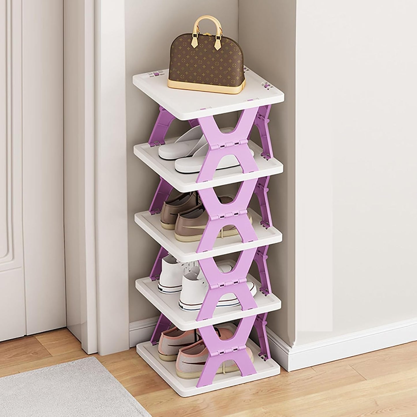Space-saving Modern Vertical Multi-layer High Narrow Shoe Rack, 6-layer, Unisex, Adult, Plastic, Foldable, Freestanding, Tiered Shelf, Rectangular, 28x29x11 cm, 1 kg