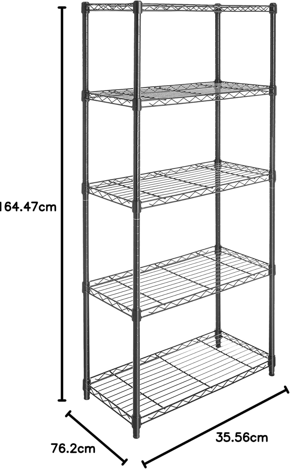 5-Shelf Storage Unit With Height Adjustable Shelves and Levelling Feet, 795 kg Max Weight, Black, 35.6 D x 91.4 W x 182.9 H cm