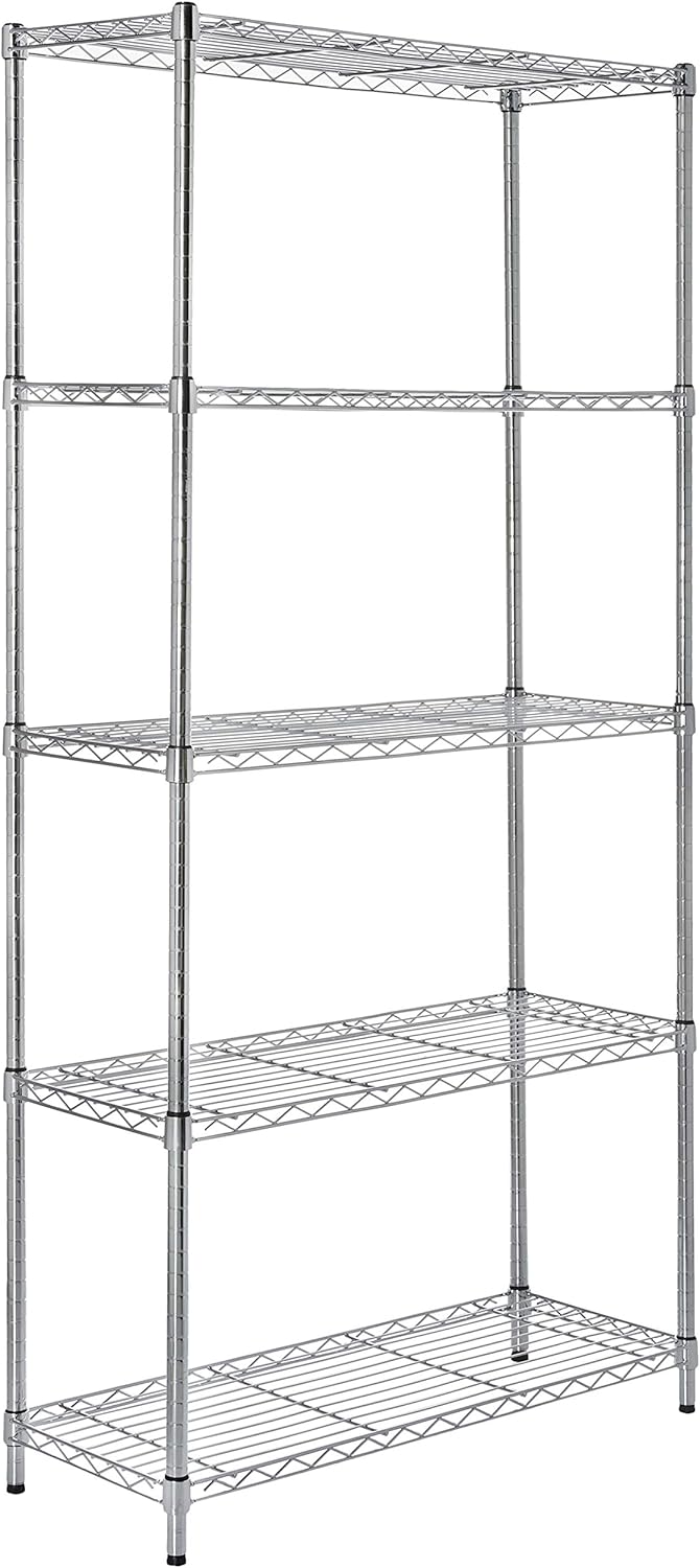 5-Shelf Storage Unit With Height Adjustable Shelves and Levelling Feet, 795 kg Max Weight, Black, 35.6 D x 91.4 W x 182.9 H cm